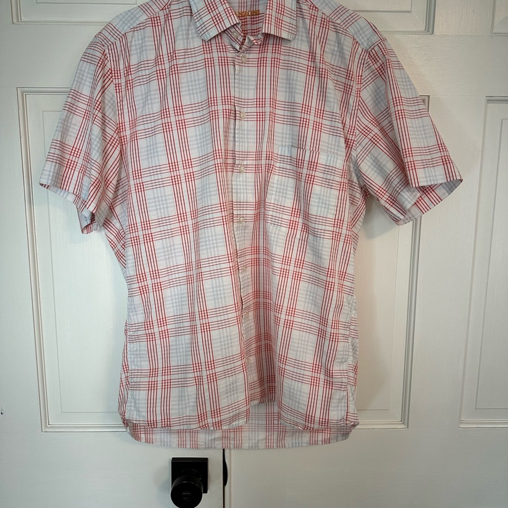 Men's Red and White Plaid Shirt